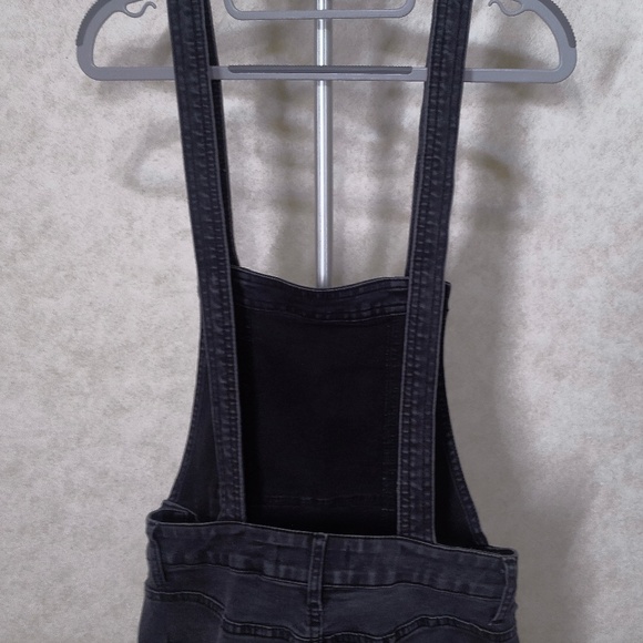 EUC Free People Black Denim Ziggy Multi Pocket Overalls Zip Distressed Fade Sz26 - Picture 7 of 12